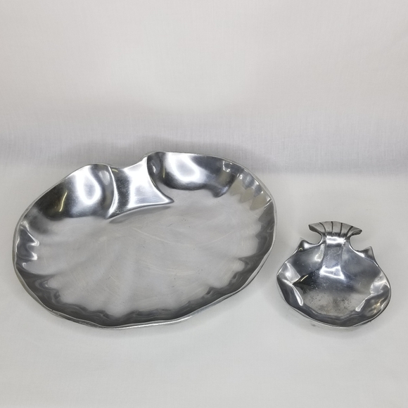 Wilton Armetale Pewter 2Pc Clam Shell Chip Dip Veggie Serving Tray Party Set - Picture 5 of 11